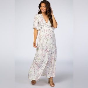 Love Stich Ivory Floral Button Front Maternity Maxi Dress